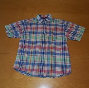 Tommy Hillfiger short sleeve button down plaid shirt.